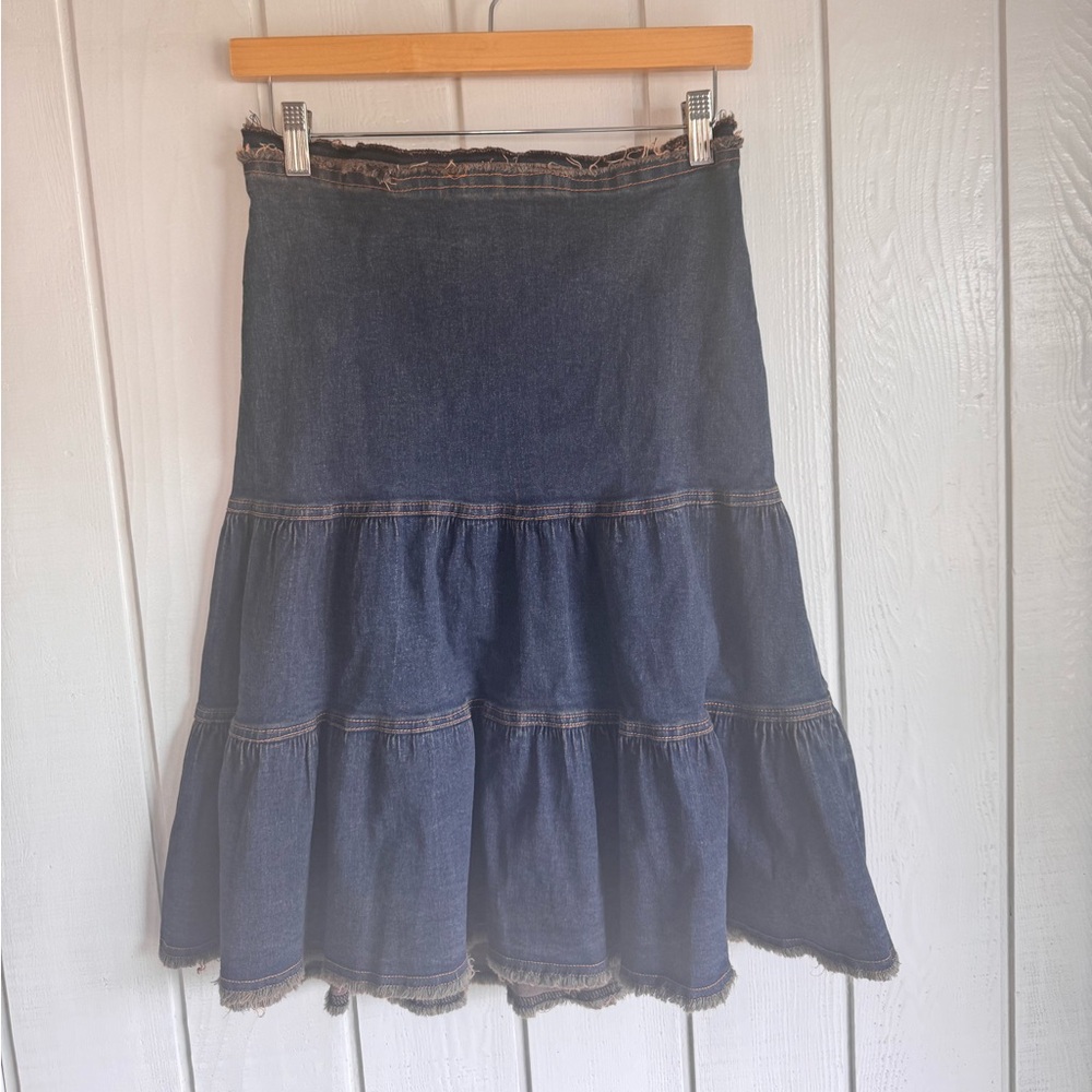 Vintage 2000’s Denim Raw Edge Midi Skirt